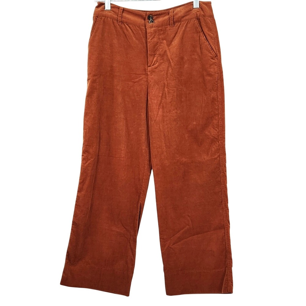 Garnet Hill Women's 2 Cropped Wide Leg Cord Pants Burnt Orange Corduroy Ankle